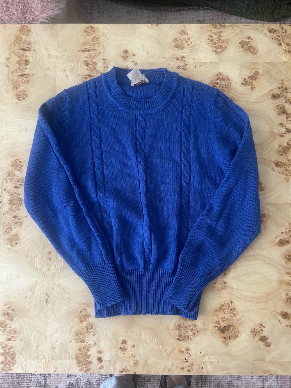 Anne Klein Jeans for Sheridan Designs, 1980s, Royal Blue Cable Knit Sweater